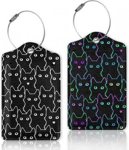 2 Pcs Luggage Tags for Suitcase,Cute Cat Luggage Tag Name Id Labels with Privacy Cover for Travel Backpack Women Men