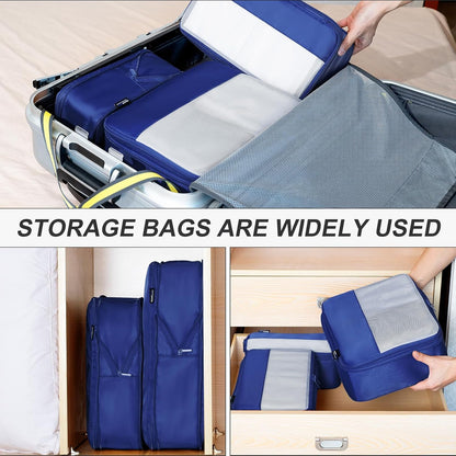 5 Set Compression Packing Cubes for Travel, Space Saving Luggage Organizer Bags (Dark Blue)