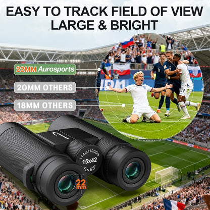 15x42 Binoculars for Adults High Powered - Aurosports HD Lightweight Bird Watching Binocular with Phone Adapter, BAK4 Prism & Carrying Bag