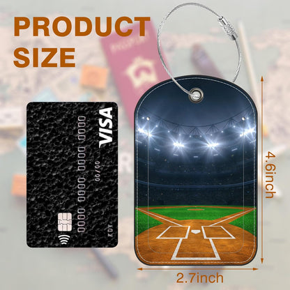 2 PCS Leather Luggage Tag for Suitcase Old Baseball and Glove on Baseball Grand Travel Suitcase Labels with Privacy Name ID Label and Stainless Steel Loop for Adults Teens Travel Bag Labels Set