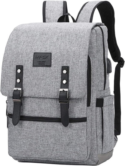 HFSX Vintage Backpack Anti Theft Laptop Backpack Men Women Business Travel Computer Backpack College Bookbag Stylish Water Resistant Vintage Backpack with USB Port Fits 15.6 Inch Laptop Grey