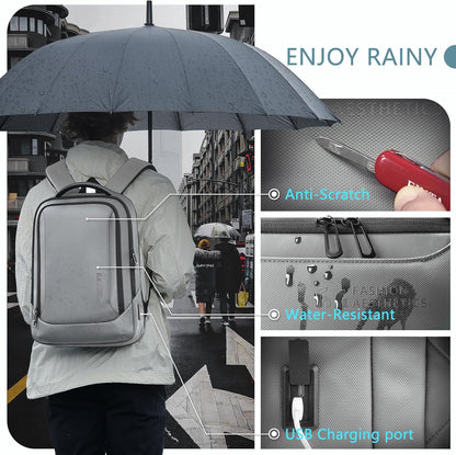 hk Laptop Backpack for Men with USB Charging Port Water-Resistant for 15.6 Inch Computer Bag Durable High-Tech Daypack Casual Backpack for Business Work College Weekender Travel- Grey