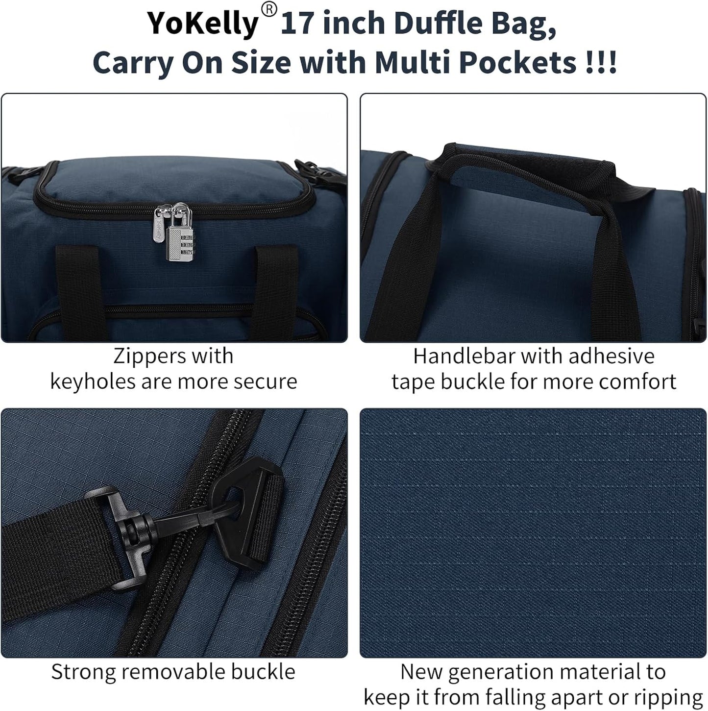 Small Duffel Bag 17 inch Carry On Weekender Bag for Travel Gym Sport (17x10x9 in) - Navy