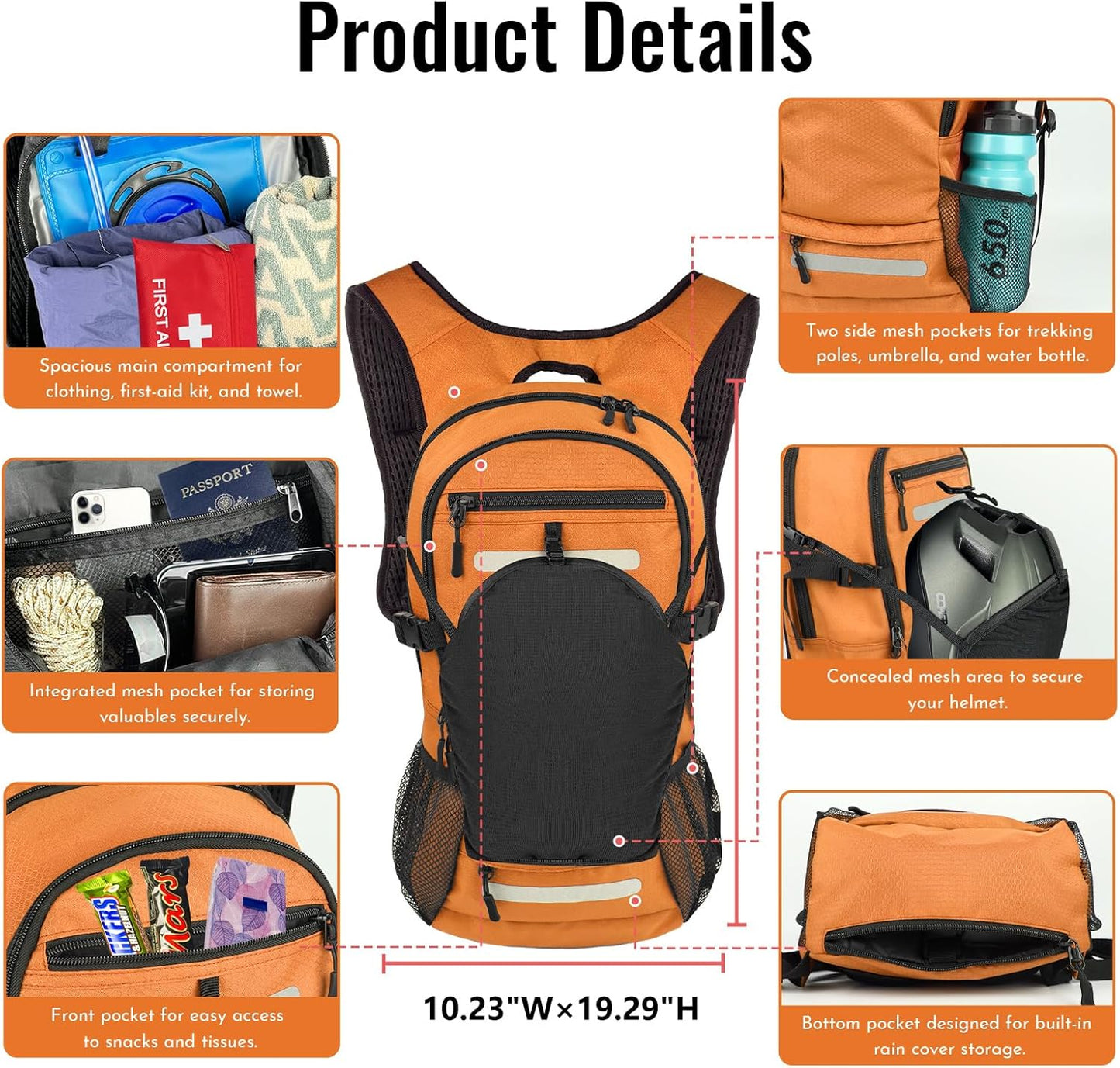 Zavothy 18L Multipurpose Hiking Backpack with 3L Water Bladder – Durable Hydration Backpack with Insulated Bladder Compartment, Hidden Helmet Holder & Rain Cover – for Hiking, Commuting, and Camping