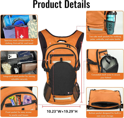 Zavothy 18L Multipurpose Hiking Backpack with 3L Water Bladder – Durable Hydration Backpack with Insulated Bladder Compartment, Hidden Helmet Holder & Rain Cover – for Hiking, Commuting, and Camping