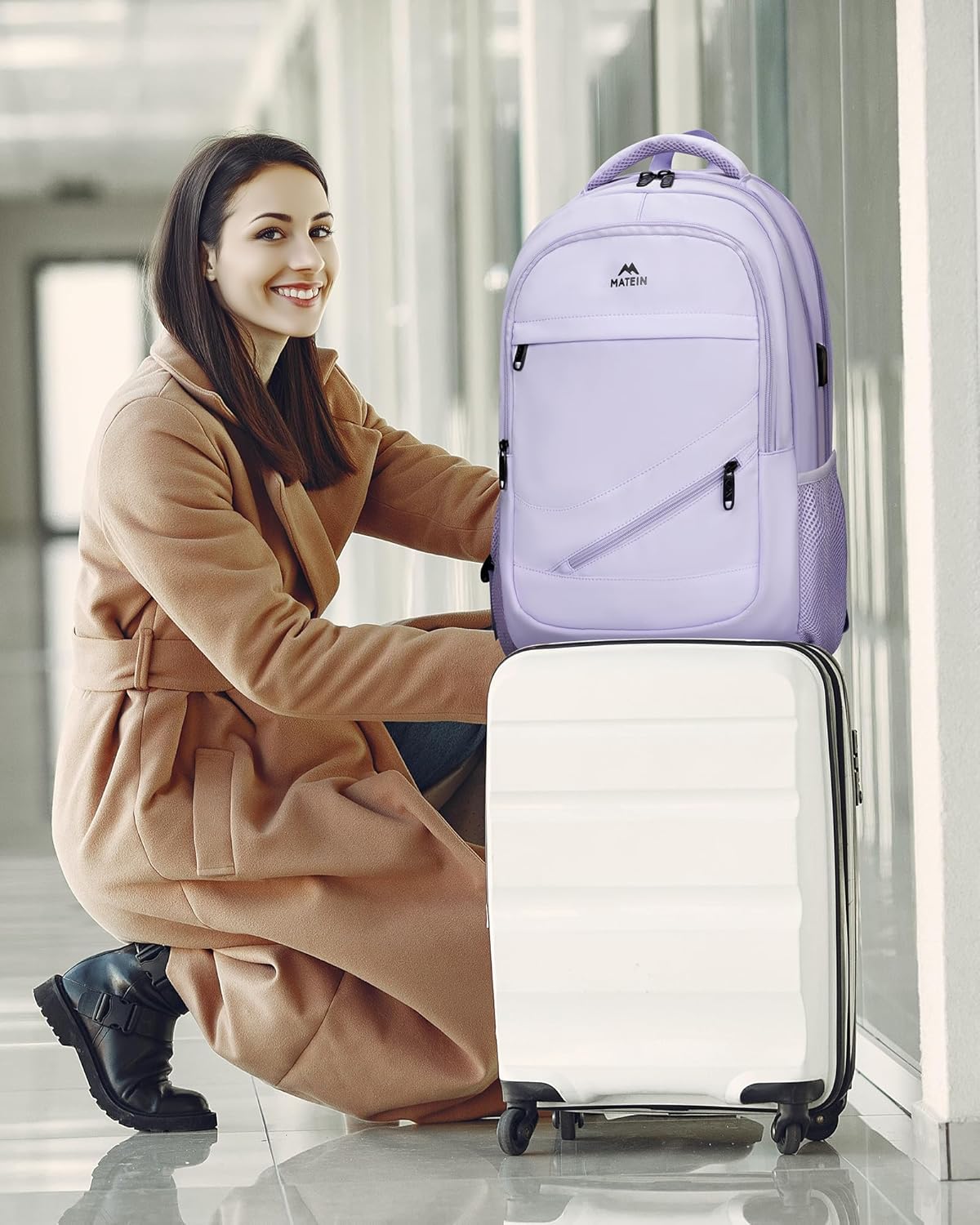 MATEIN College School Backpack for Women, 17 Inch Large College Laptop Bookbag TSA Approved, Anti Theft Multiple Pockets Computer Carry On for Work Travel, Light Purple