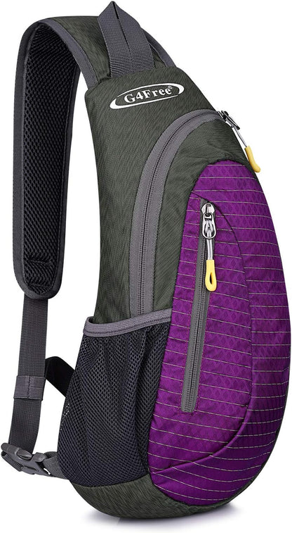G4Free Sling Bag for Men Women, Small Crossbody Backpack Lightweight Chest Shoulder Bags for Travel, Outdoor and Sports (Purple)