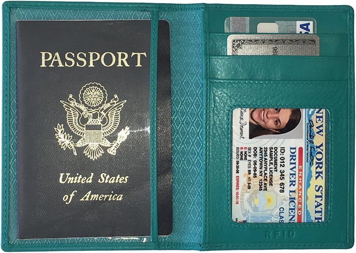 Personalized Monogrammed Teal Leather RFID Passport Wallet