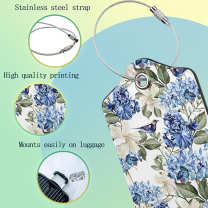 Hibiscus Flowers Luggage Tag,Bird Watercolor Luggage Tags of Set 2 Leather Identifiers Privacy Cover with Stainless Steel Loop for Women Men Travel Bag Suitcase