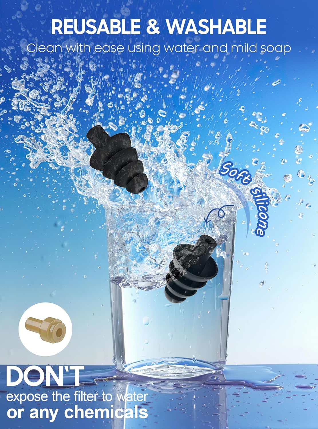 Ear Plugs for Airplane Pressure Relief, 2 Pairs Adults Soft Silicone Reusable Airplane Earplugs 26dB, with Silicone Connector Cord, Travel Essentials for Flying, Ear Protection Earplugs for Plane