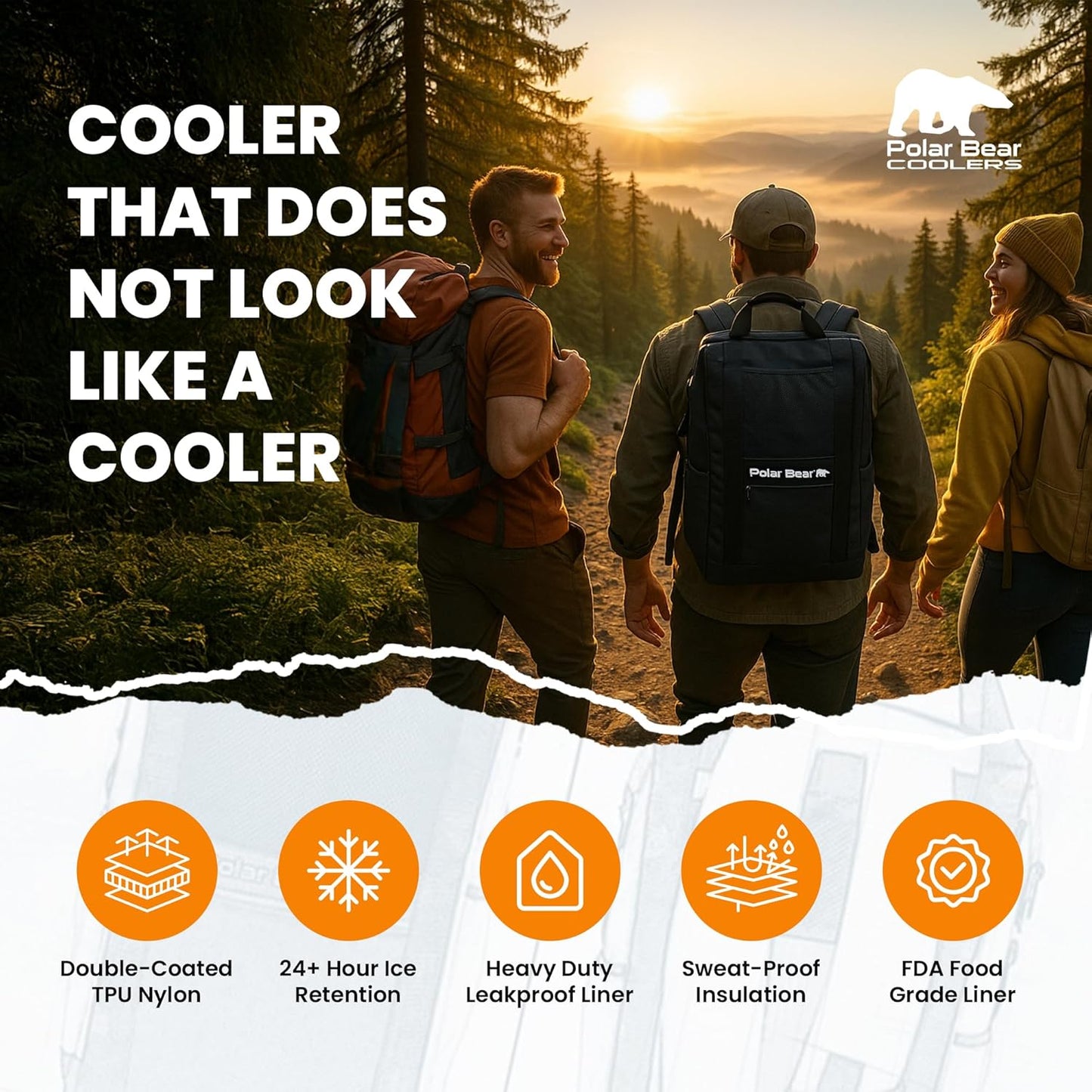 Polar Bear Coolers - Soft-Sided Backpack Cooler - Insulated Backpack for Hiking, Camping, Travel, or Fishing - Heavy-Duty & Portable - Sweat & Leak Proof - Keeps Ice up to 24 hrs