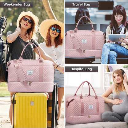 LOVEVOOK Travel Duffle Bag,Weekender Bags for Women with Shoe Compartment，Carry on Overnight Bag with Toiletry Bag,Gym Duffel Bag with Wet Pocket, Hospital Bags for Labor and Delivery