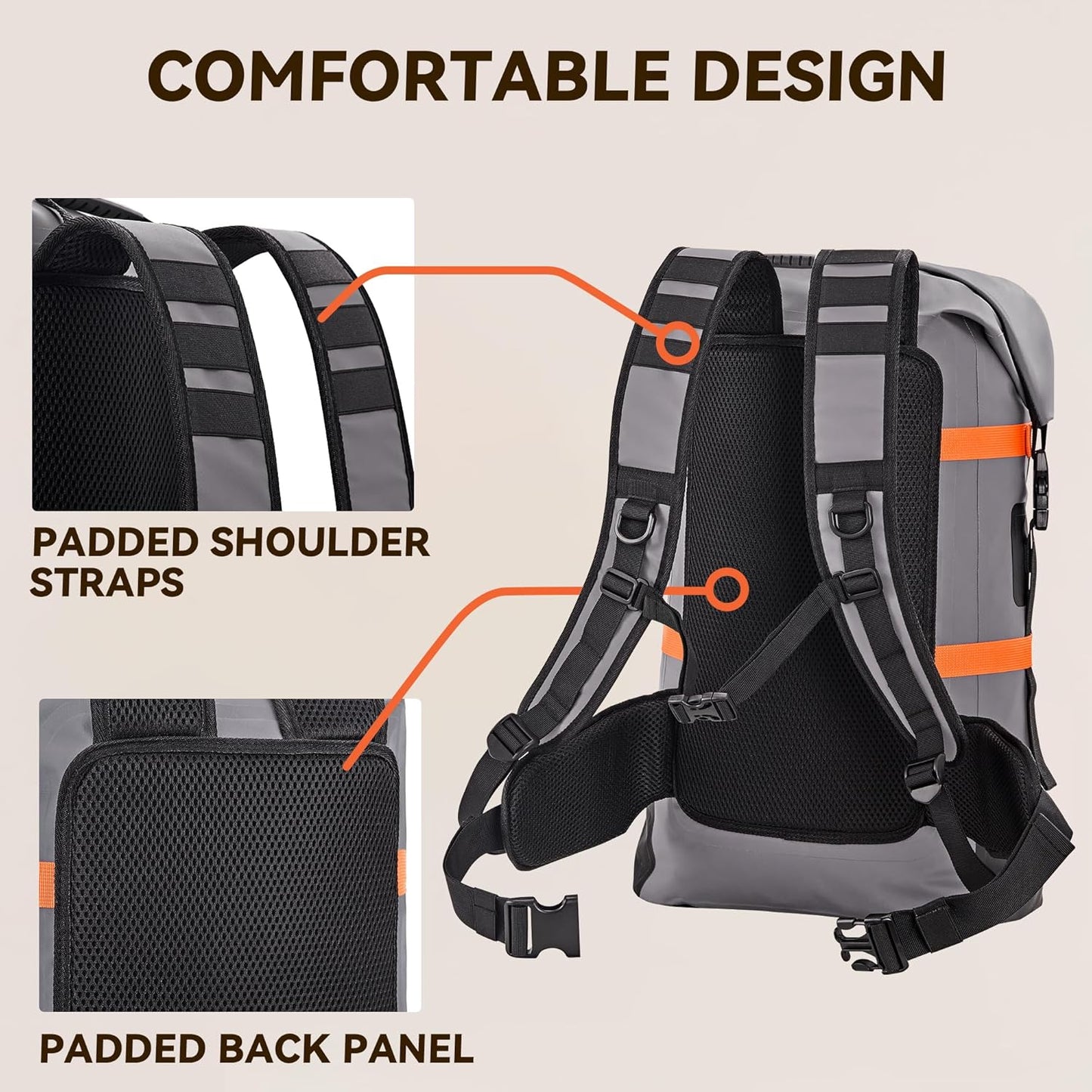 HEETA Dry Bags Waterproof Backpack 40L for Men & Women, Roll Top Heavy Duty Cushioned Hiking Backpack for Kayaking Boating Paddle Boarding Fishing Travel Camping Beach Vacation Cruise Ship Essentials