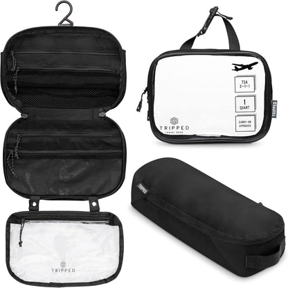 Toiletry Bag Kit Set: Hanging Travel Toiletry Bag + 311 TSA Cosmetic Liquid Bag + Ultralight Accessory Organizer Pouch