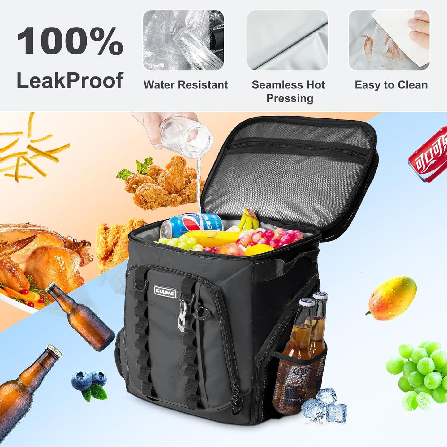 Beach Cooler Backpack for Men 36cans Insulated Backpack Cooler Lunch Bag for Women Camping Hiking Picnic Travel for 18 Hours Cooling 30L