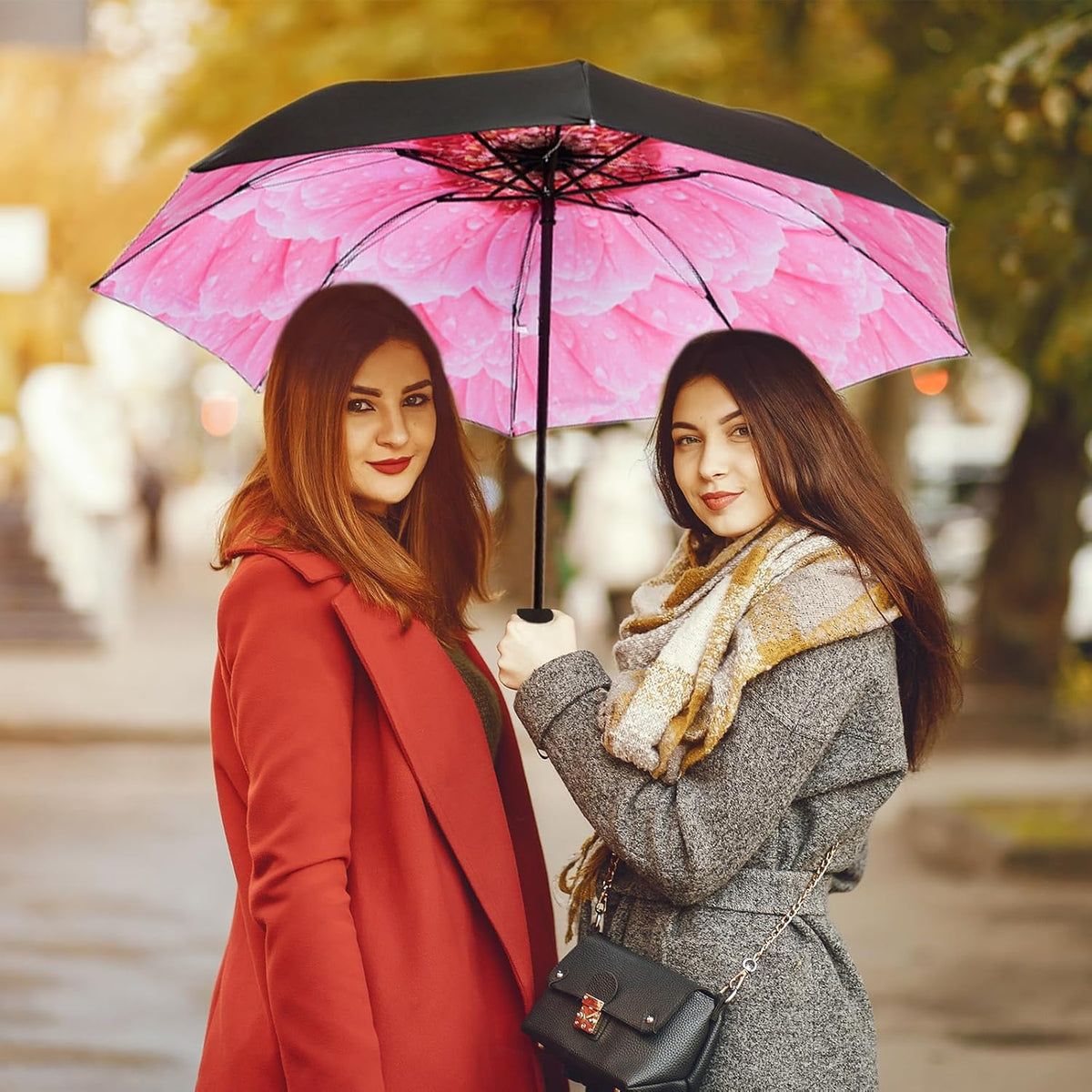 LLanxiry Compact Travel Umbrella, Mini Windproof Umbrellas for Rain & Sun, Small Lightweight Outdoor UV Umbrella, Portable Folding Umbrellas for Travel