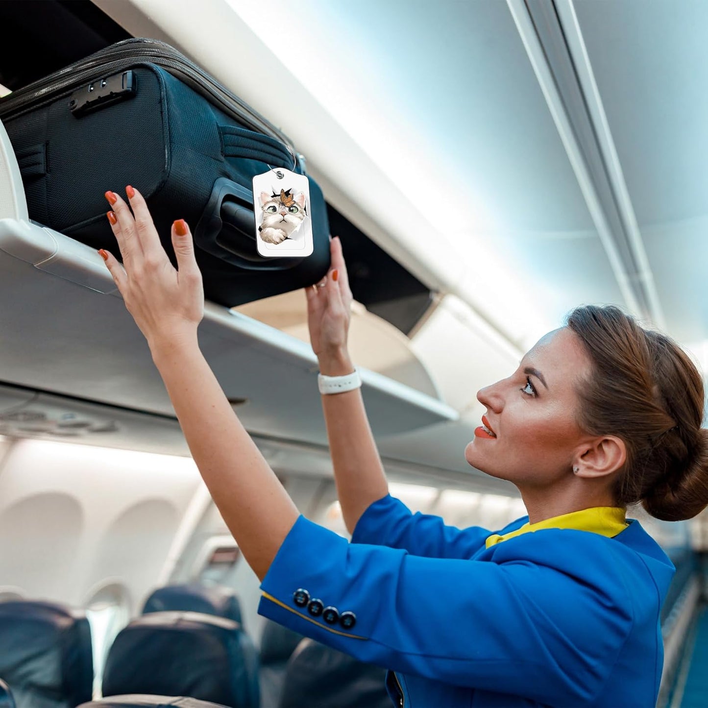 2 Pack Luggage Tag for Suitcase Cat and Butterfly in Hole Leather Travel Cruise Luggage Tag with Stainless Steel Loop Name ID Label Privacy Cover for Adults Teens Travel Bag Labels Set