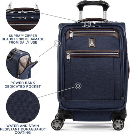 Travelpro Platinum Elite Softside Expandable Carry on Luggage, 8 Wheel Spinner Suitcase, USB Port, Laptop and Tablet Sleeves, Men and Women, True Navy Blue, Carry On 20-Inch