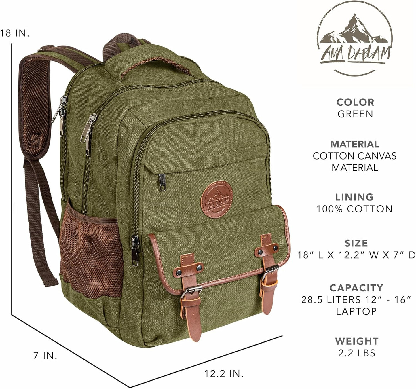 Ama Dablam Premium Original Canvas Backpack/ 17”Laptop/XL-30L/ Many Pockets | Strong Zippers | Thick Cotton | College Travel
