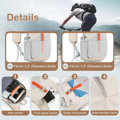 15L Small Hiking Backpack for Men Women Foldable Packable Back Pack Ultralight Hiking Daypack for Travel Camping Outdoor, Beige