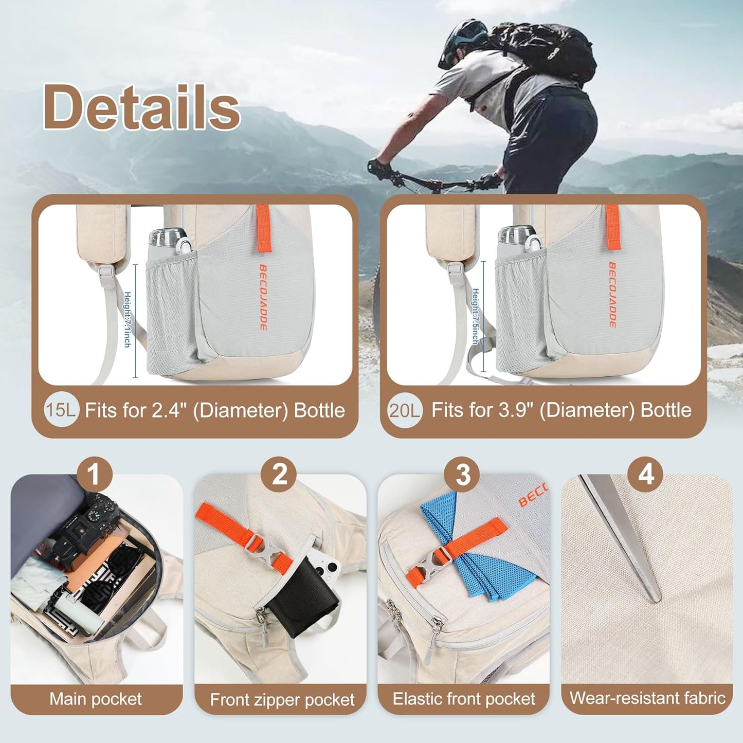 20L Small Hiking Backpack for Men Women Foldable Packable Back Pack Ultralight Hiking Daypack for Travel Camping Outdoor, Beige