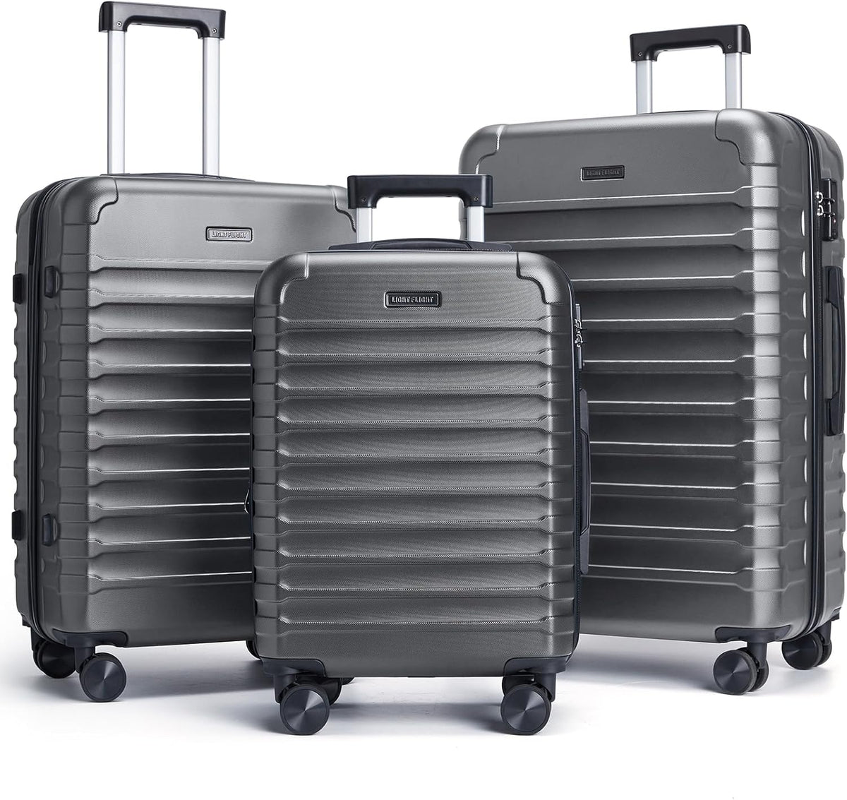 LIGHT FLIGHT Luggage Sets, 3 Piece Durable Suitcase Set with Spinner Wheels, 3 Pcs Hardside Lightweight luggage with TSA Lock, Large Checked Travel Suitcases, 20/24/28 Inch, Gray