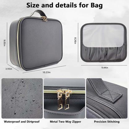 Travel Makeup Bag with LED Mirror Travel Makeup Organizer with 3 Lighted Settings, Adjustable Dividers and Makeup Brush Storage Bag Black