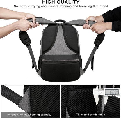 School Backpack for College Students & Teens - 15.6 Inch Laptop Backpack with USB Charging Port, Ergonomic Shoulder Straps, Water Resistant Travel Bookbag for Men, Women - Grey