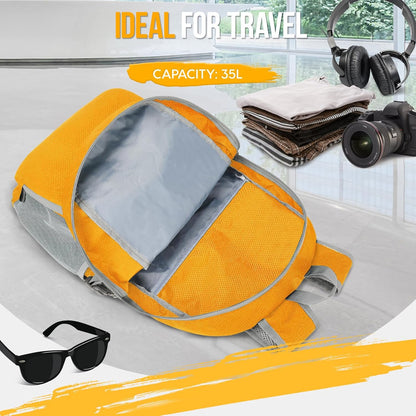 ZOMAKE Lightweight Packable Backpack 35L, Light Foldable Backpacks Water Resistant Collapsible Hiking Bag, Compact Folding Day Pack for Travel Camping(Yellow)