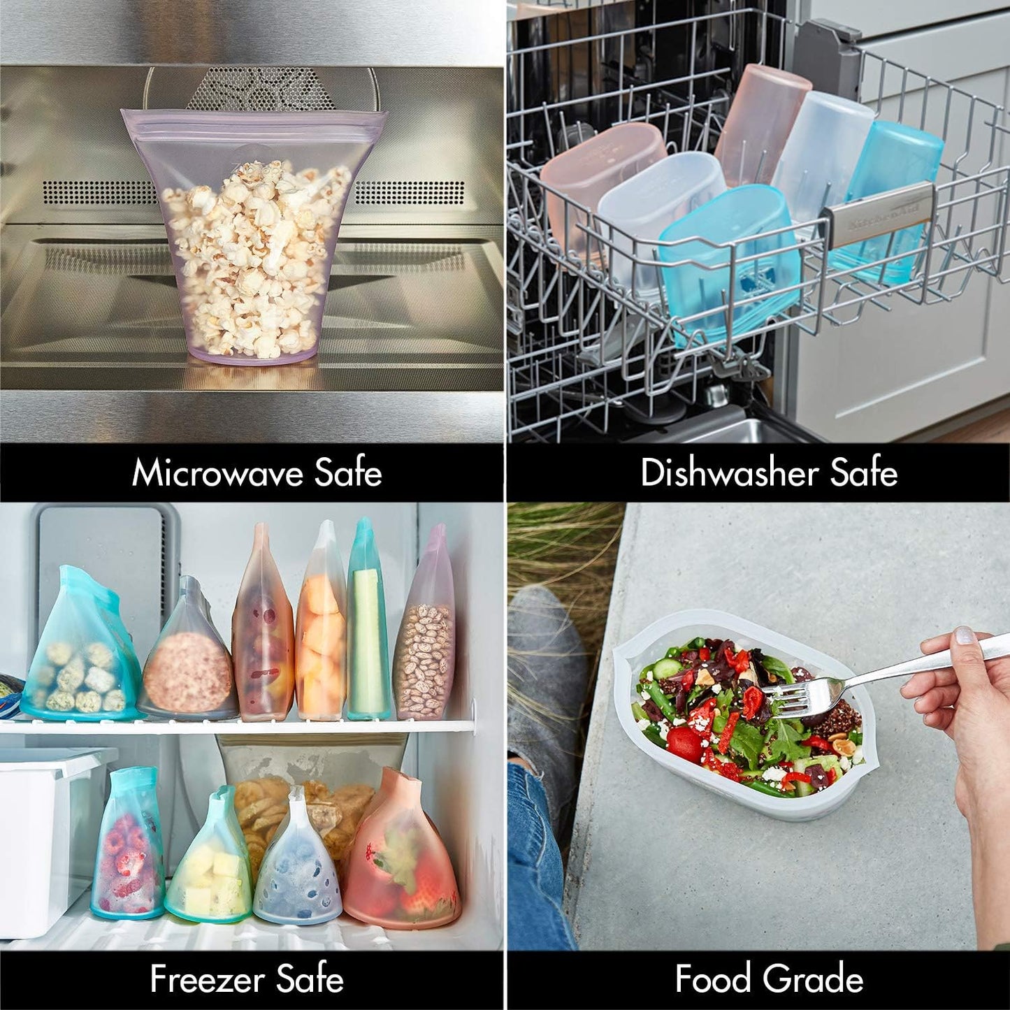Zip Top Reusable Food Storage Bags | Medium Dish [Lavender] | Silicone Meal Prep Container | Microwave, Dishwasher and Freezer Safe | Made in the USA