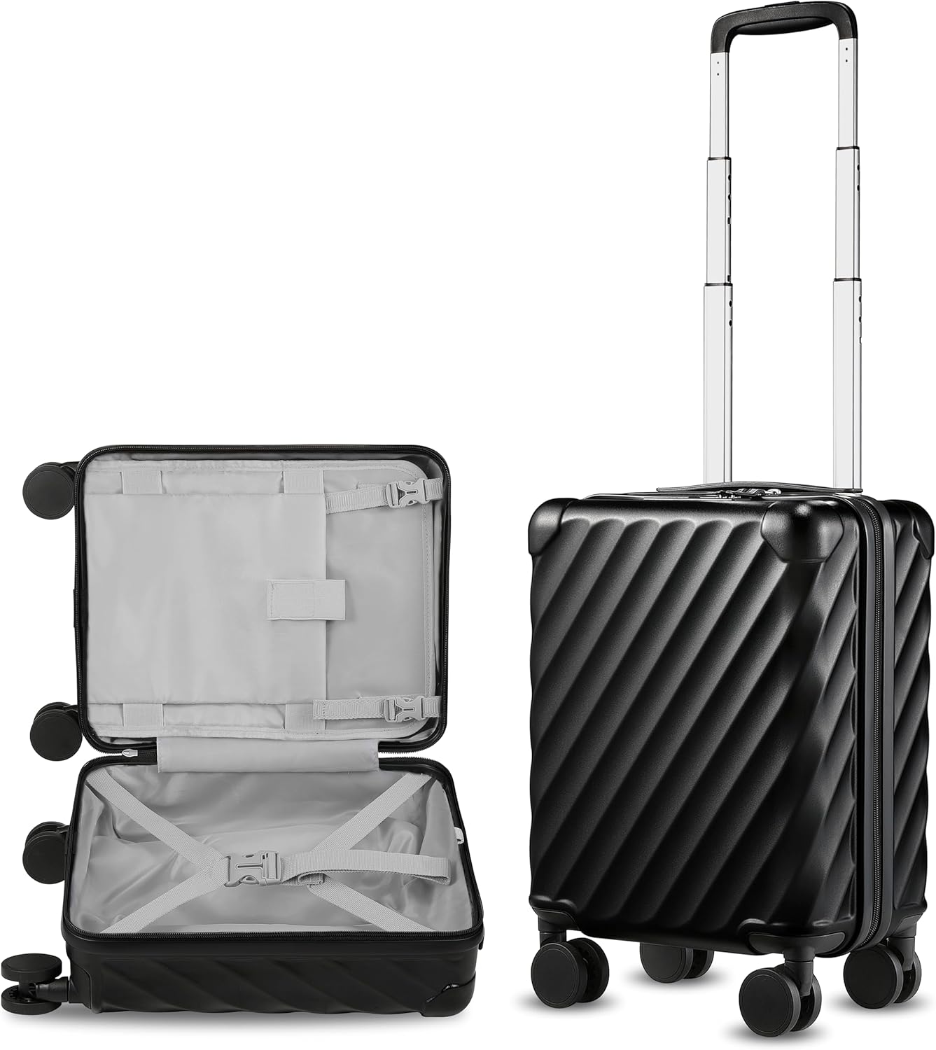 LUGGEX Luggage with Spinner Wheels, Polycarbonate Hard Shell Suitcase, Underseat 14 Inch, Shadow Black