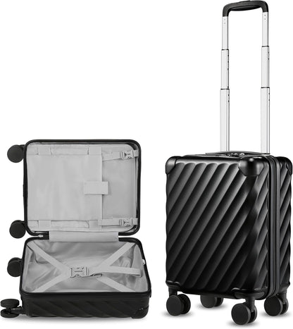 LUGGEX Luggage with Spinner Wheels, Polycarbonate Hard Shell Suitcase, Underseat 14 Inch, Shadow Black
