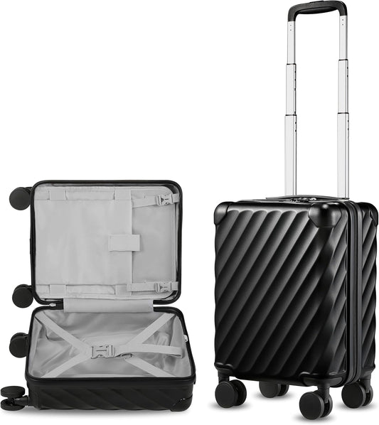 LUGGEX Luggage with Spinner Wheels, Polycarbonate Hard Shell Suitcase, Underseat 14 Inch, Shadow Black