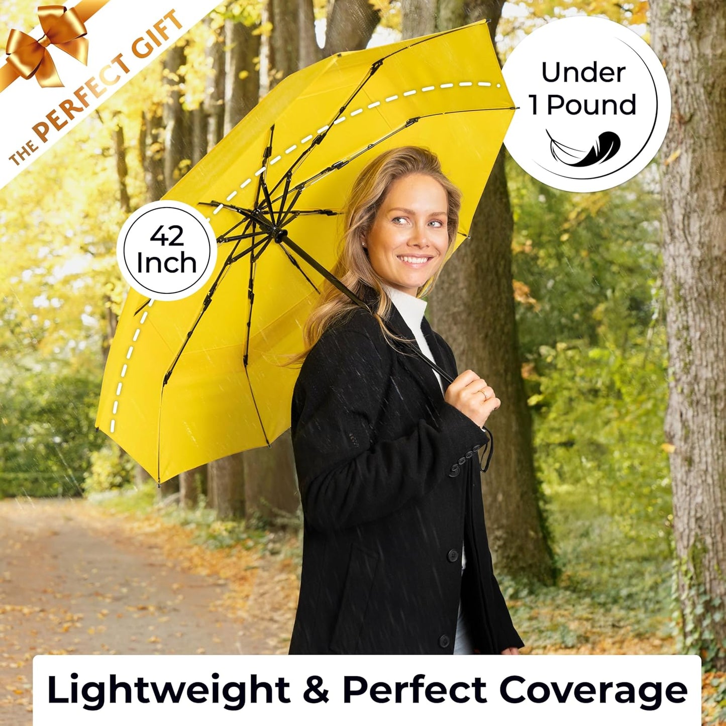 TUMELLA Strongest Windproof Travel Umbrella (Compact, Superior & Beautiful), Small Strong but Light Portable and Automatic Folding Rain Umbrella, Durable Premium Grip, Fits Car & Backpack