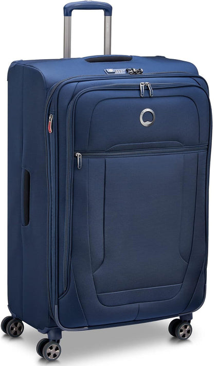 DELSEY PARIS Helium DLX Softside Expandable Luggage with Spinner Wheels, Navy Blue, Checked-Large 29 Inch