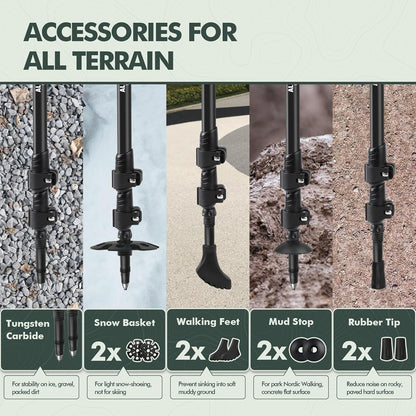 KINGGEAR Nordic Walking Stick, TP1 Hiking Poles Retractable Lightweight 7075 Aluminum, Trekking Poles with Flip Lock, Natural Cork and EVA Grip, 2pc Hiking Gear