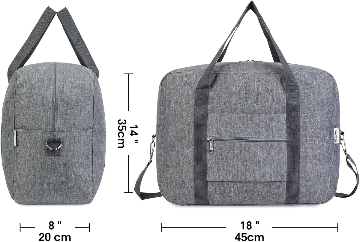 For Spirit Airlines Personal Item Bag 18x14x8 Foldable Travel Duffel Bag Tote Duffle Carry on Luggage for Women and Men 30L (Grey (With Shoulder Strap))