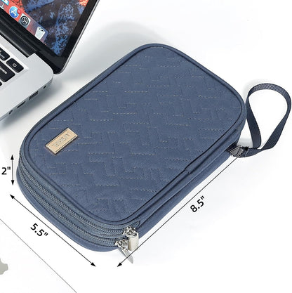 NISHEL Travel Cord Organizer Case, Double Layers Tech Electronic Bag, Essentials for Charger, Cable, Phone, Flash drive, Aegean-Blue