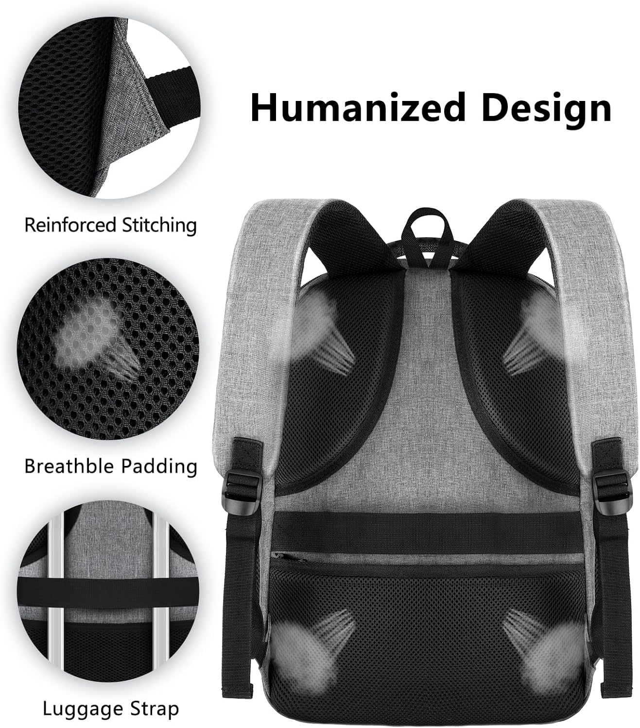 Travel Laptop Backpack, Business Carry on Backpack Flight Approved Backpack, Large Travel Work Backpacks for Men Women with USB Charger Port, Rucksack Bag, Mochila de viaje, Grey