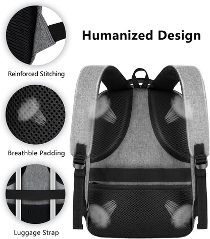 Travel Laptop Backpack, Business Carry on Backpack Flight Approved Backpack, Large Travel Work Backpacks for Men Women with USB Charger Port, Rucksack Bag, Mochila de viaje, Grey