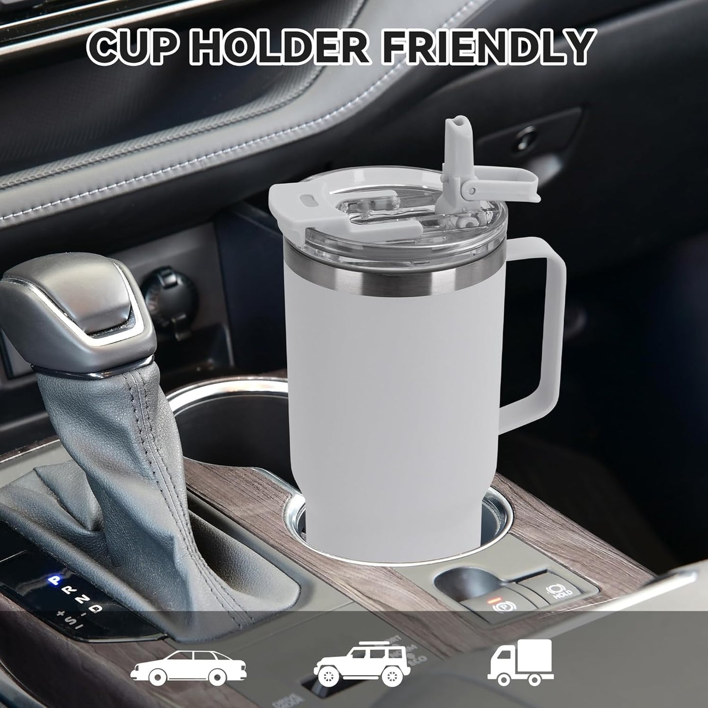 30oz Tumbler with Handle, Insulated Leak Proof Coffee Travel Mug with Straw Lid Double Wall Stainless Steel Vacuum Tumblers Metal Cup Keep Hot and Iced Drink for Gym, Office, Camping, White 1 Pack