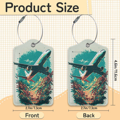 Airplane in The Sky Luggage Tags for Suitcase,3 Pack Luggage Tag Leather Privacy Cover ID Label with Stainless Steel Loop for Women Men