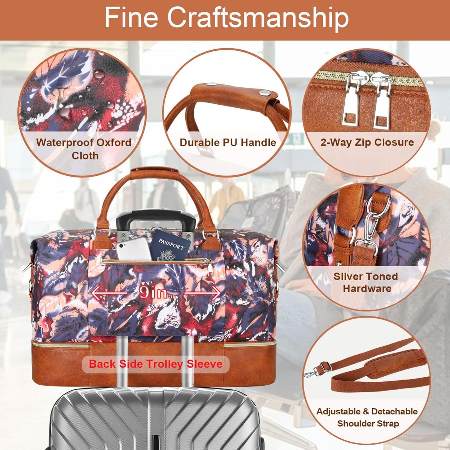 Weekender Bag for Women, Travel Duffel Bag Carry On Overnight Bag with Shoe Compartment Large Nylon Travel Weekend Tote Bag