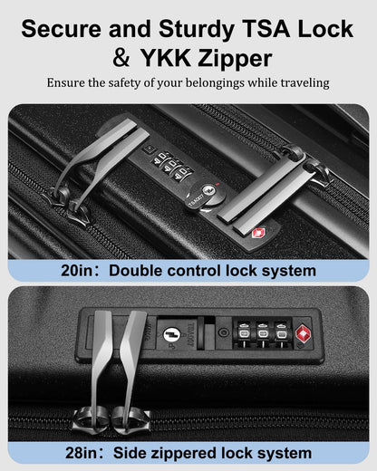 Luggage Sets 2 Pieces, 20 Inch Carry On Luggage and Expandable 28 Inch Checked Luggage with Spinner Wheels, Lightweight ABS+PC Hard Shell Suitcase with Front Opening, TSA Lock (Black, 20/28)