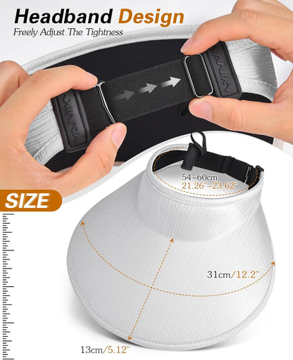 Sun Visor Hats for Women,UPF50+ Wide Brim Sun Hats Adjustable Foldable Beach Hats for Daily Travel