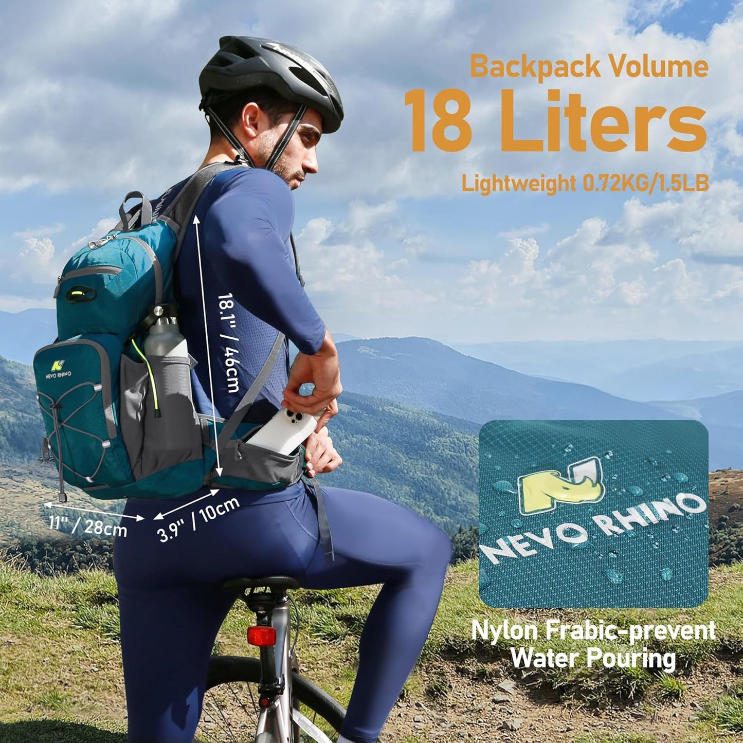N NEVO RHINO Hydration Backpack, 18L Multipurpose Hiking Backpack with 3L Water Bladder, Water Backpack Insulated Hydration Pack Ideal for Hiking and Cycling