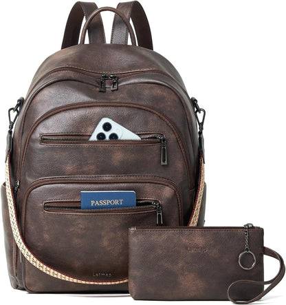 Backpack Purse for Women Laptop Backpack, Leather Travel Backpack Shoulder Bag Teacher College Daypack Work Handbag fits 14" Laptop-Coffee