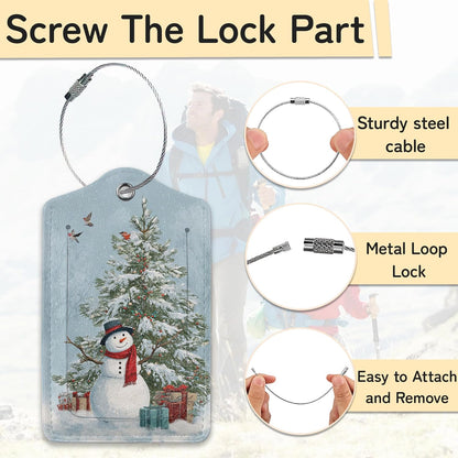 Merry Christmas 3 Pack PU Leahter Luggage Tag with Stainless Steel Loop,Christmas Tree Travel Suitcase Labels with Privacy Cover ID Label Quickly Spot for Bags