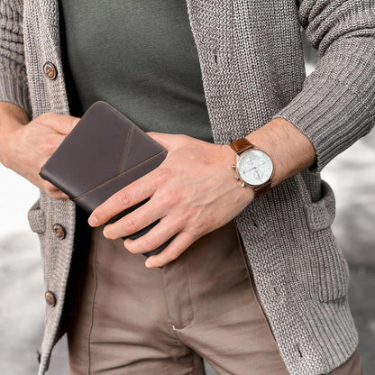 Polare Full Grain Leather Passport Holder With YKK Zipper RFID Blocking Travel Document Organizer Ticket Holder Cover Case Holds 2 Passports (Dark Brown with AirTag Slot)