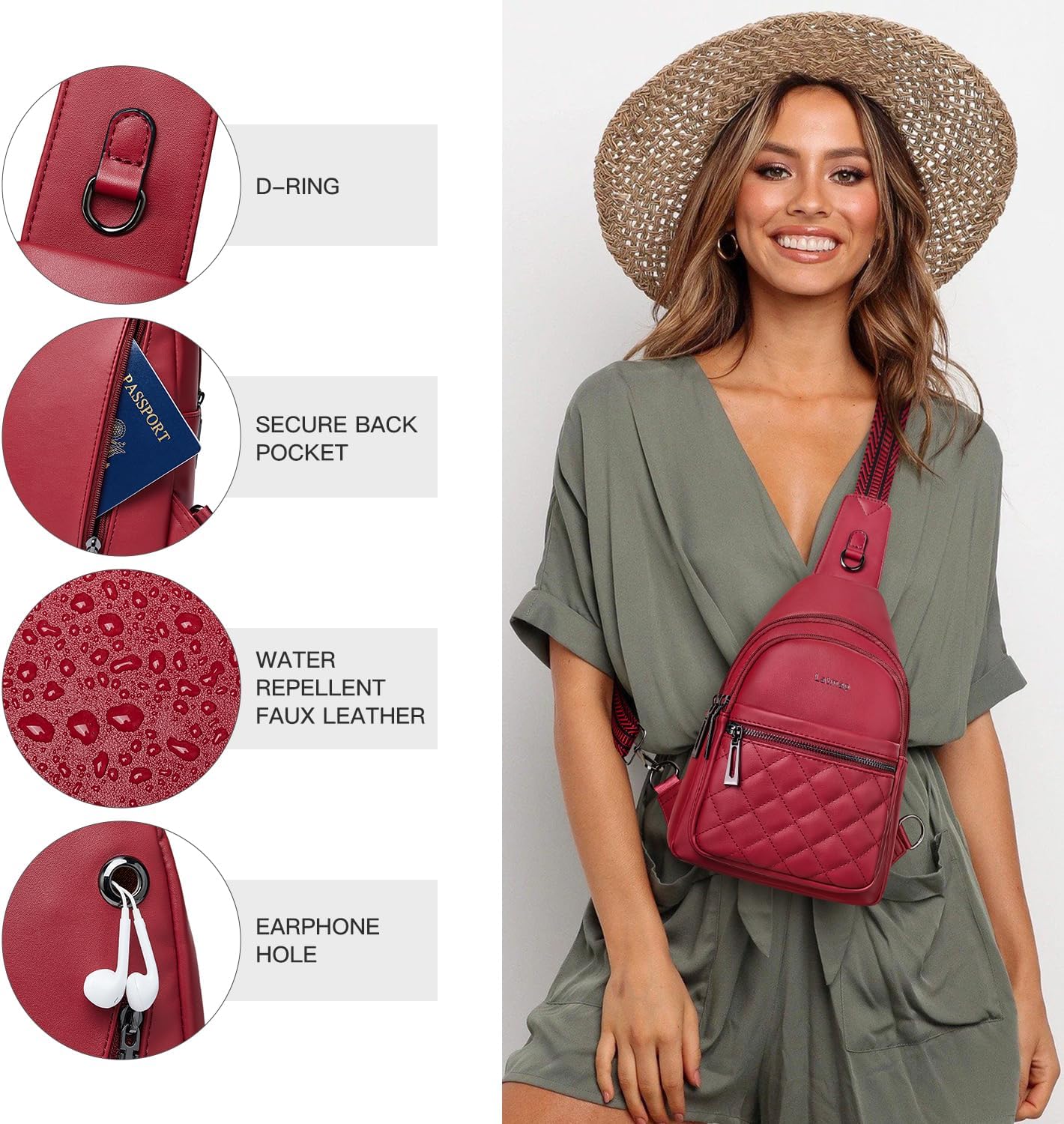 Sling Bag For Women Fanny Pack Crossbody Travel Shoulder Belt Bags Tote Backpack Purse Faux Leather